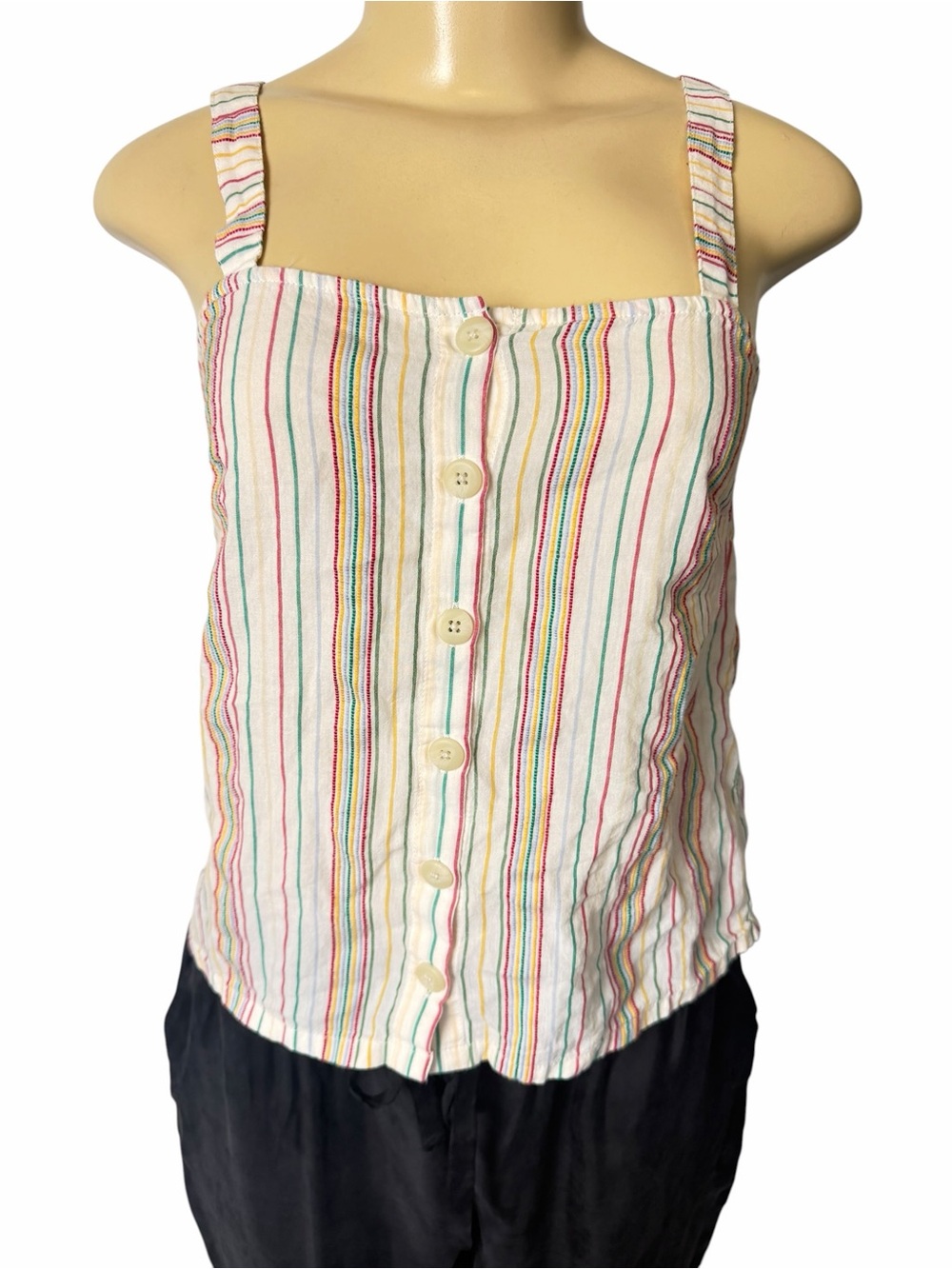 Madewell Button-Front Cami Tank in Textural Rainbow Stripe xxs